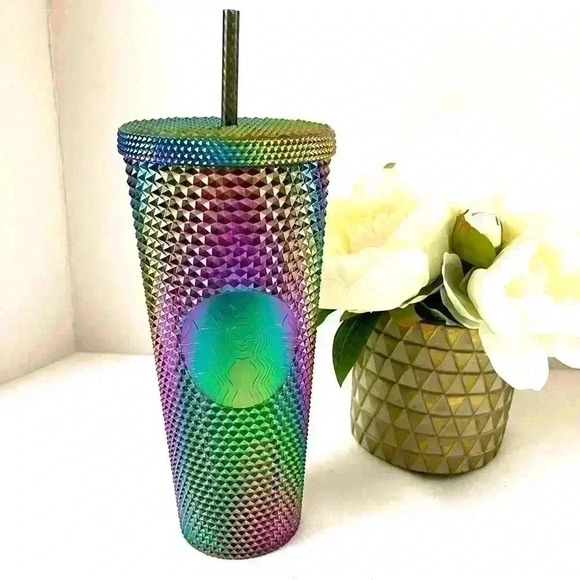 NWT Starbucks Rainbow Iridescent Oil Slick Stud Tumbler Limited Edition Fall 23 - Picture 1 of 12